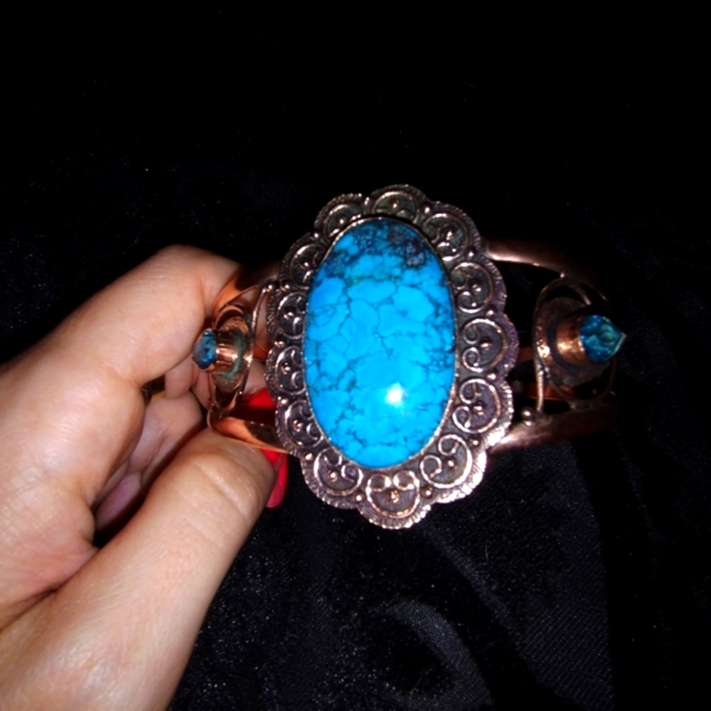 Turquoise + Blue Topaz Copper Bracelet - Picture 5 of 6